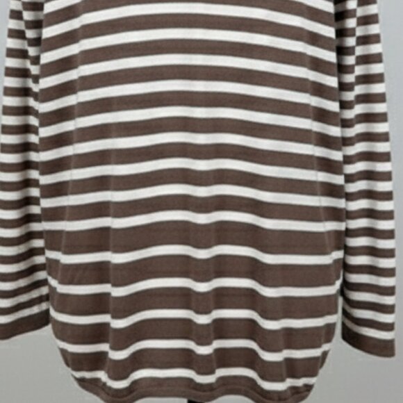 NWOT Ann Taylor Hi Low Cardigan S Beige Stripe Knit Open Front Modern - Picture 6 of 13